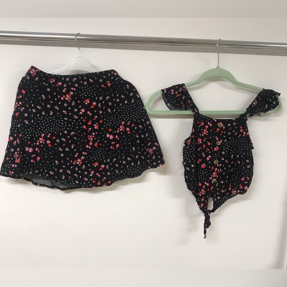 Little Girls Cap Sleeves Tops Skirt 2 Pieces Party Summer Clothing Skirt Set